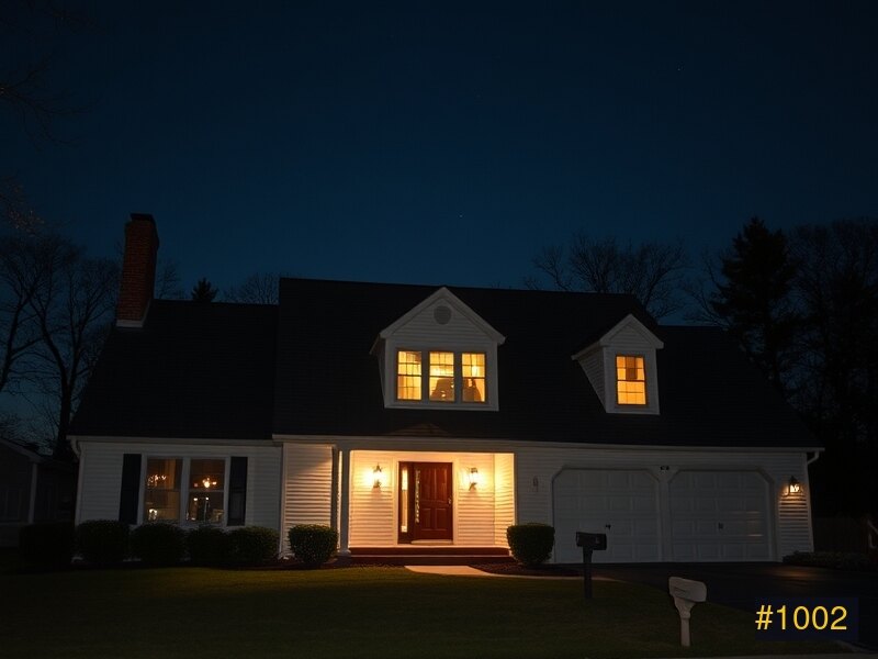 Suburban home in daylight before permanent lighting