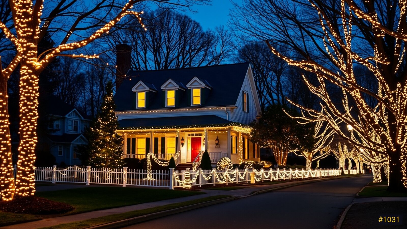 Christmas light installation in Hingham