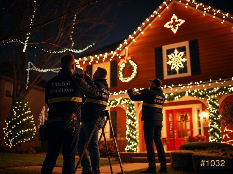 Holiday Lights Decor crew installing Christmas lights