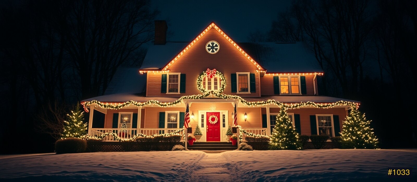 Festive home at night ready for the holidays
