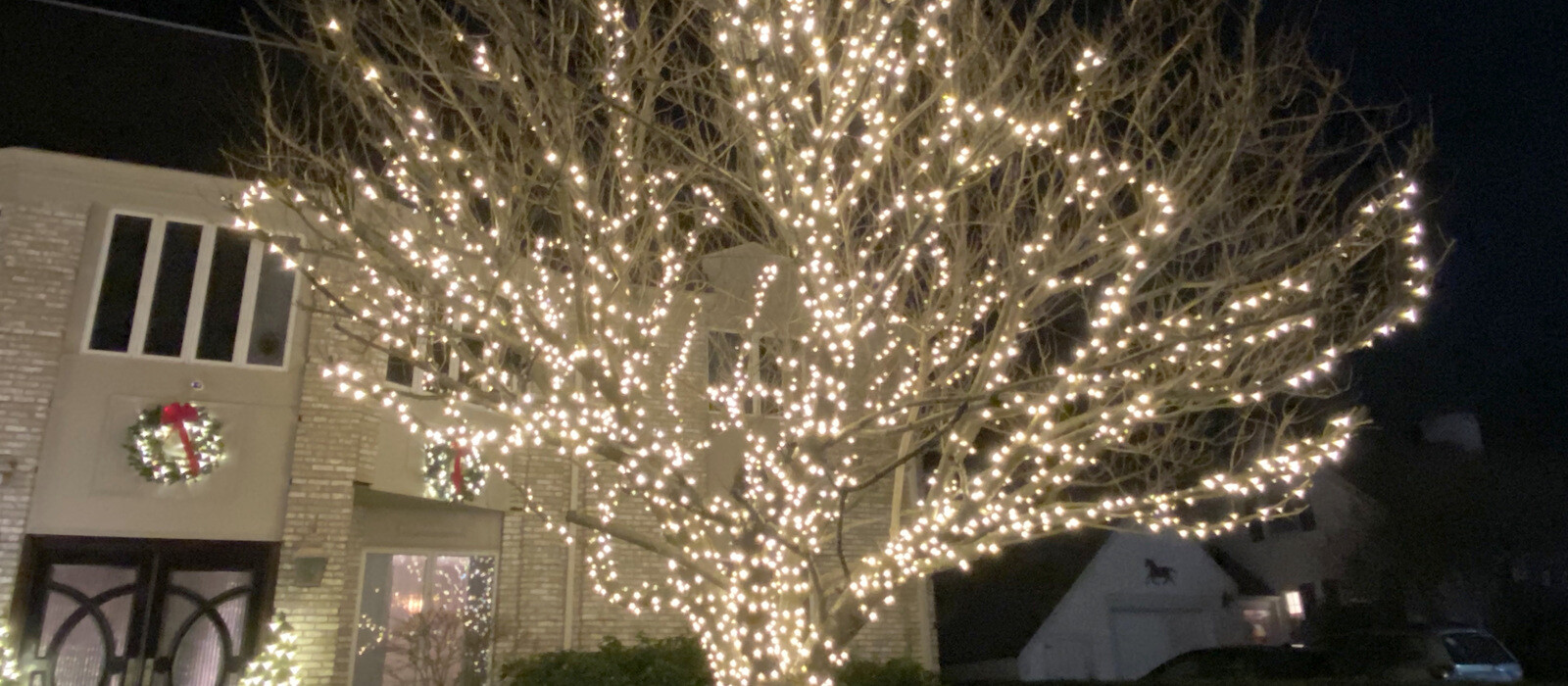 Festive home at night ready for the holidays